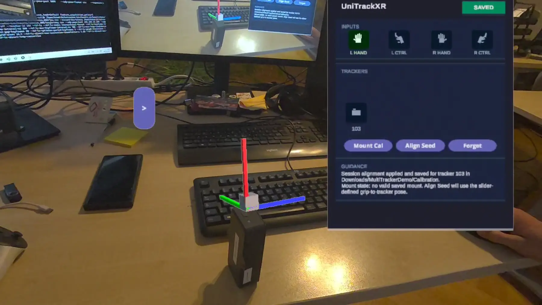 M-One tracker calibration interface in an XR headset